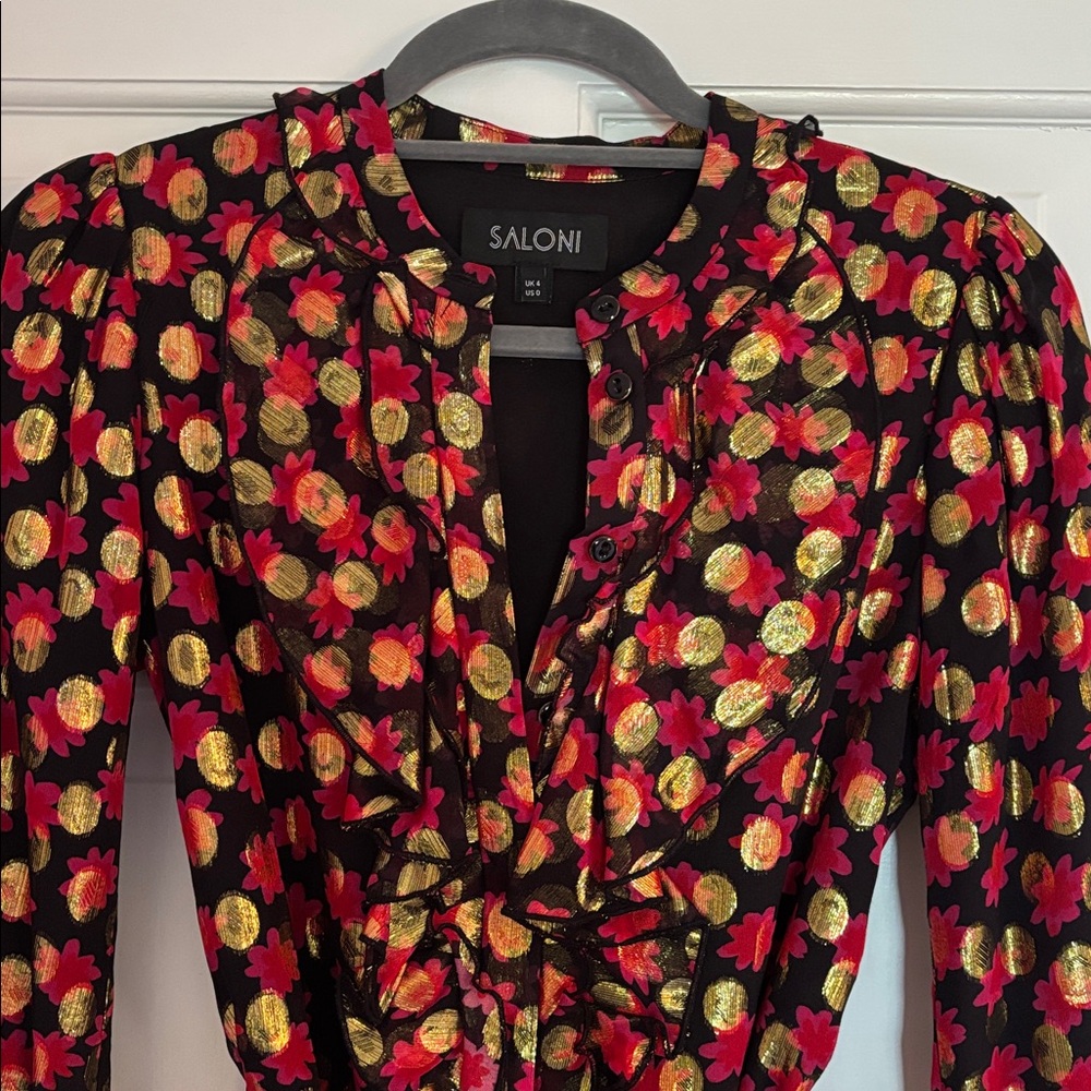 Saloni Women’s black and red short button front dress size 0